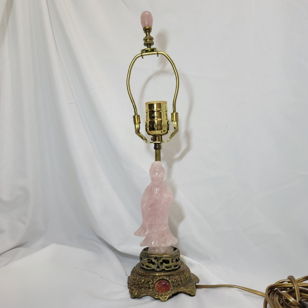 Vintage Asian Carved Rose Quartz Lamp